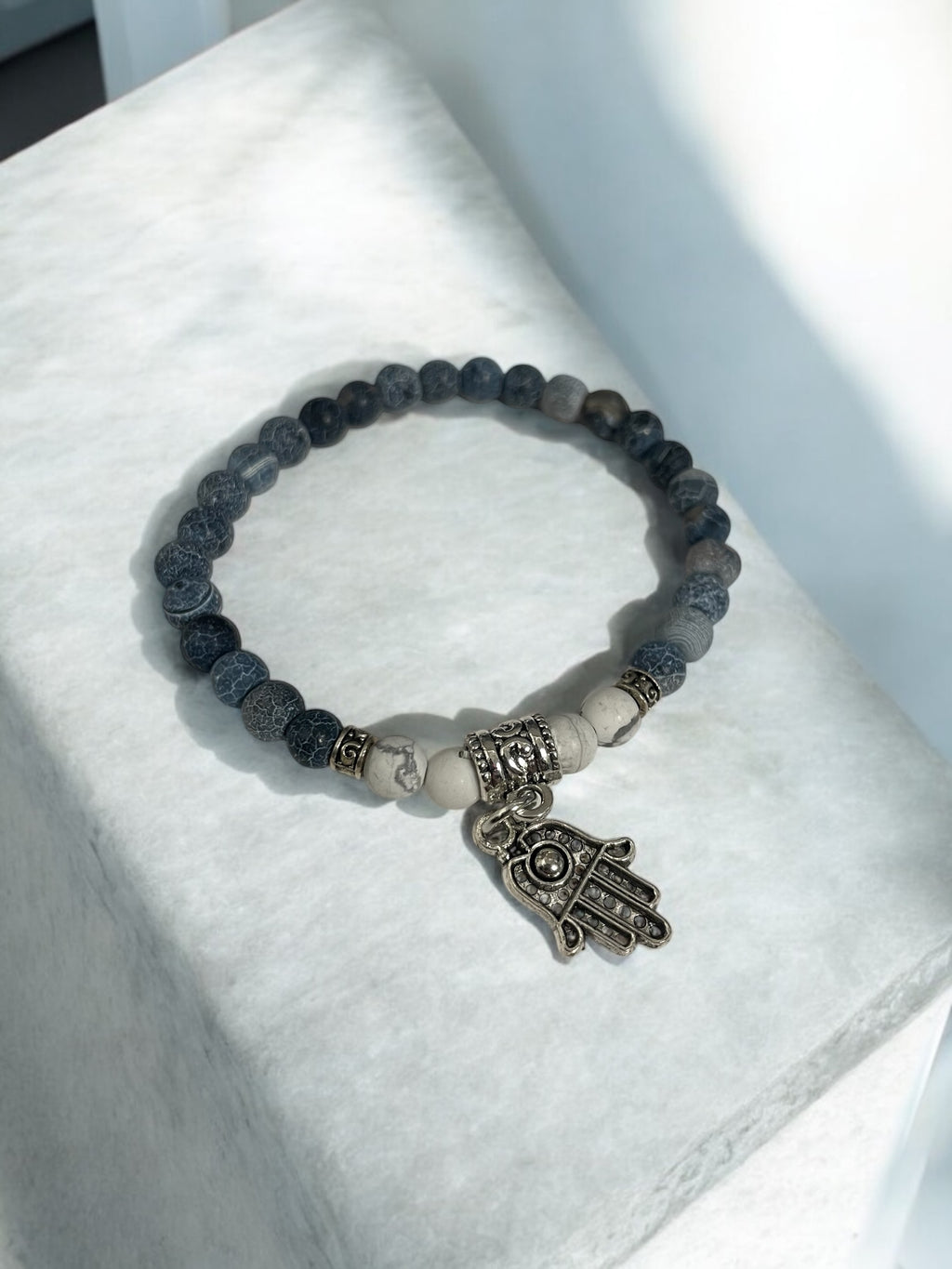 Handmade Hamsa Cracked Agate