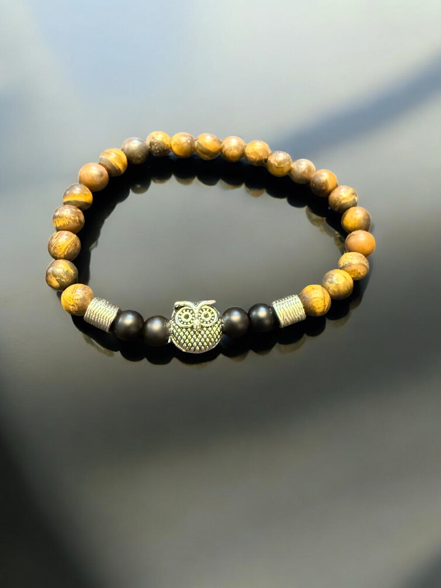 Matte Tiger Eye Bracelet with Silver Owl