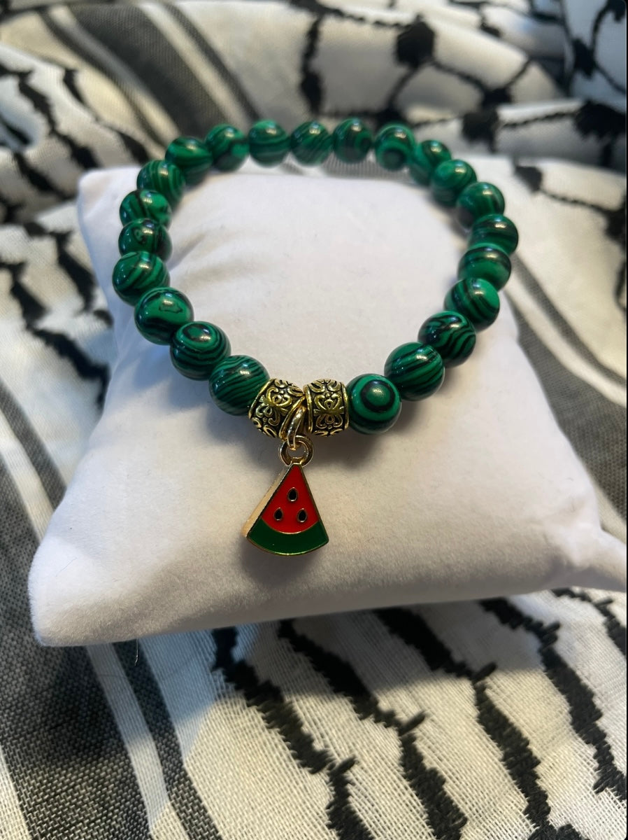 Handmade Gemstone Stretch Bracelet with Watermelon Charm