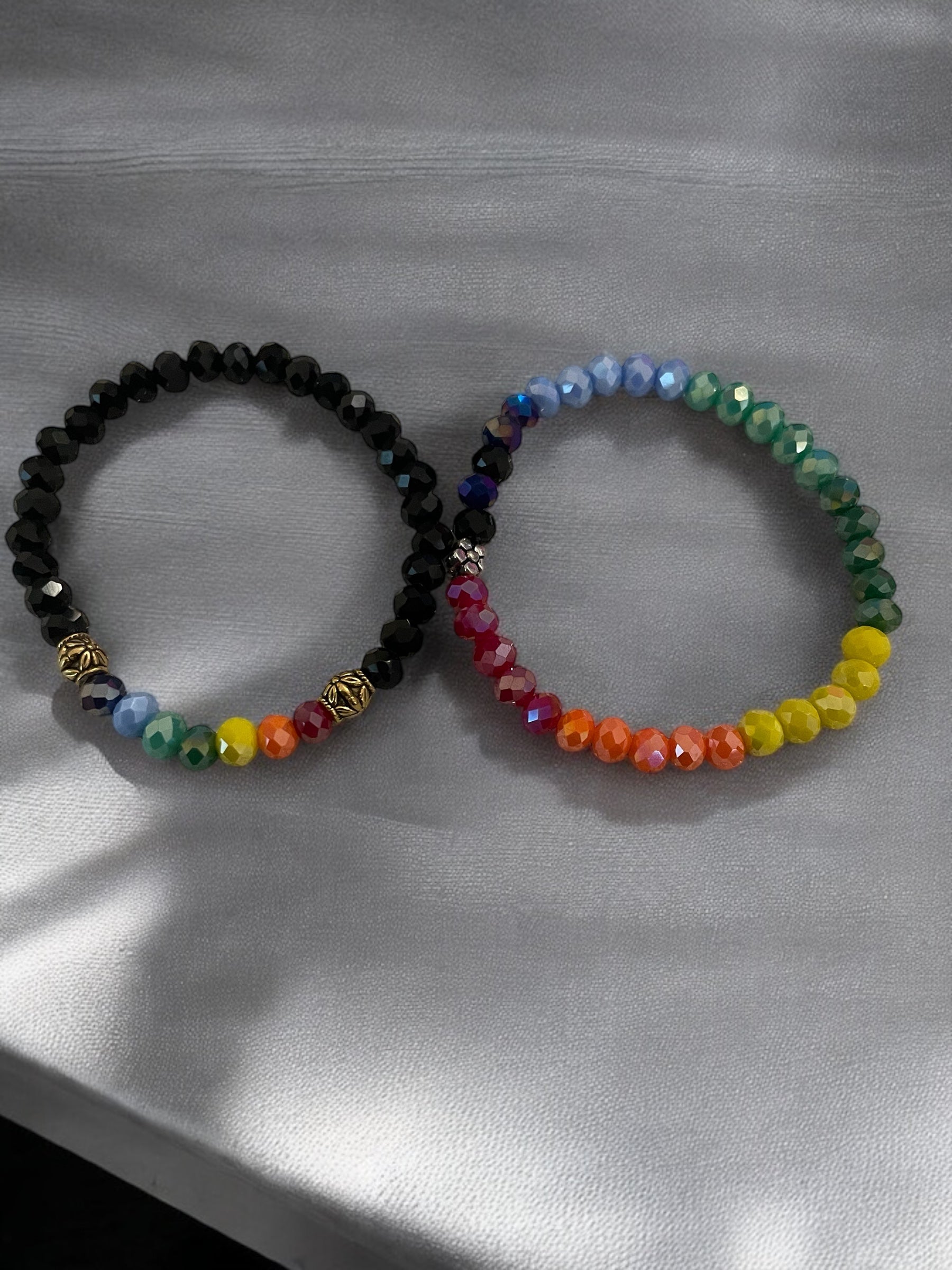 Rainbow Faceted Bead Bracelet: Handmade Daisy Spacer