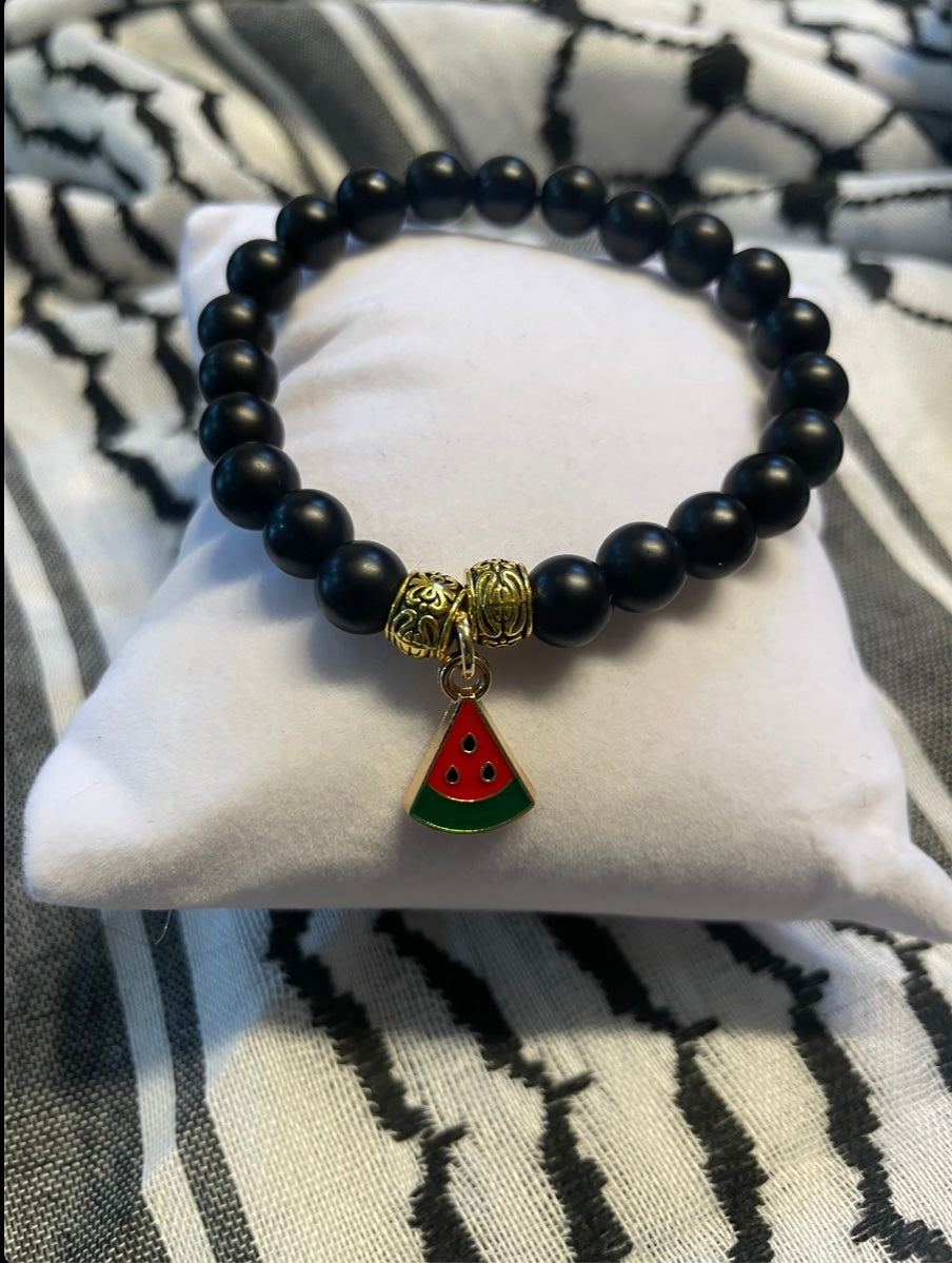 Handmade Gemstone Stretch Bracelet with Watermelon Charm