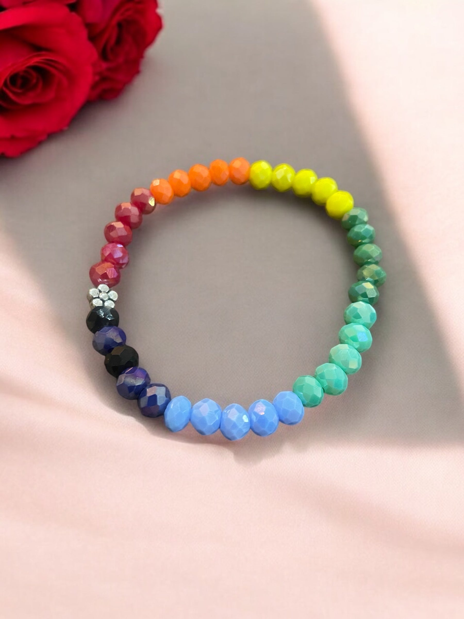 Rainbow Faceted Bead Bracelet: Handmade Daisy Spacer