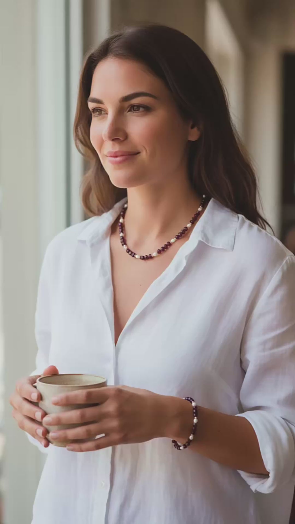 Radiant Elegance: Garnet and Freshwater Pearl Jewelry Set